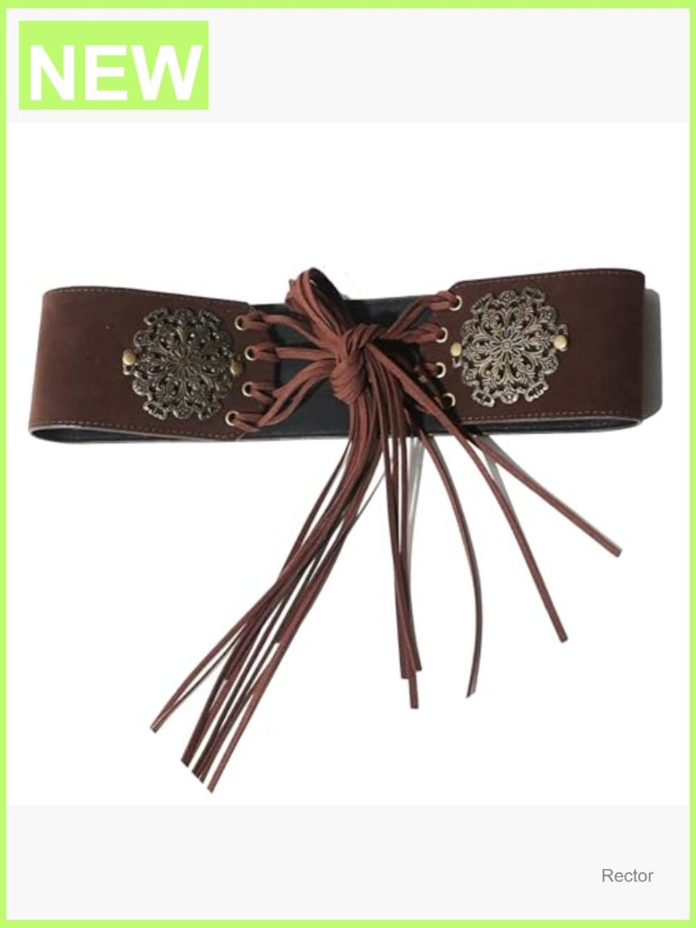 Vintage Bohemian Wide Corset Belt with Tassels - Adjustable 25-40in Waist - Picture 2 of 7